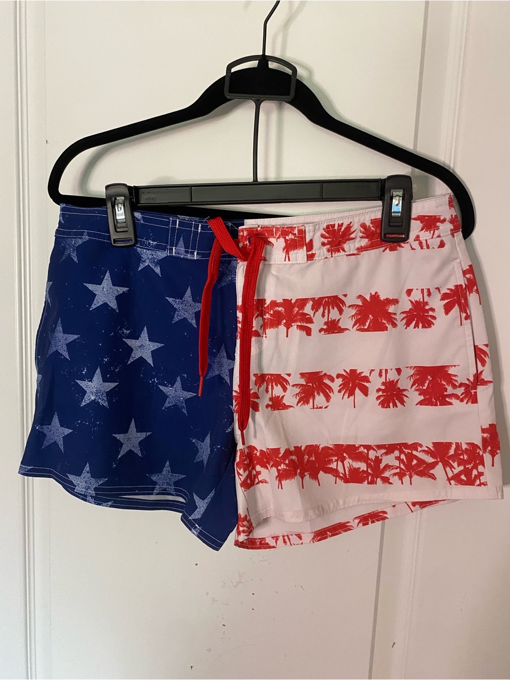 O’Rageous Women’s Red & Blue Palm Stripe and Star Print Swim Shorts